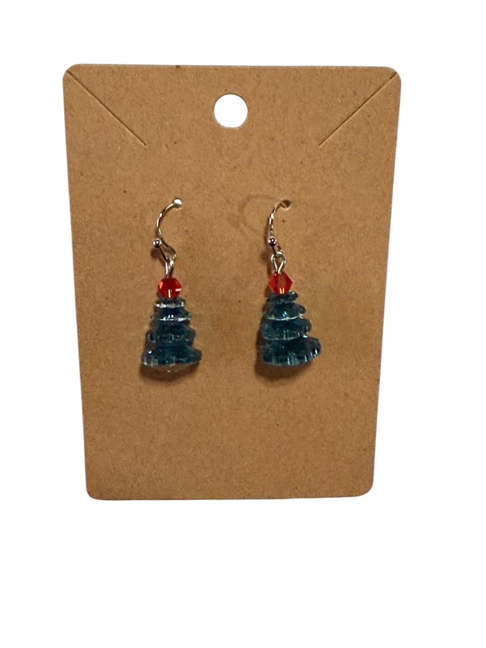 Handmade Blue Crystal Tree Drop Earrings with Red Accent